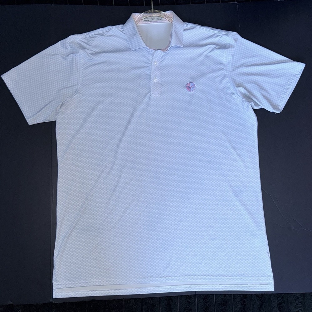 Men's XL Holderness & Bourne Performance Golf Polo Shirt White Blue with Logo